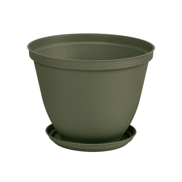Matera Redonda Rafia 30 Cm con Plato Verde Musgo