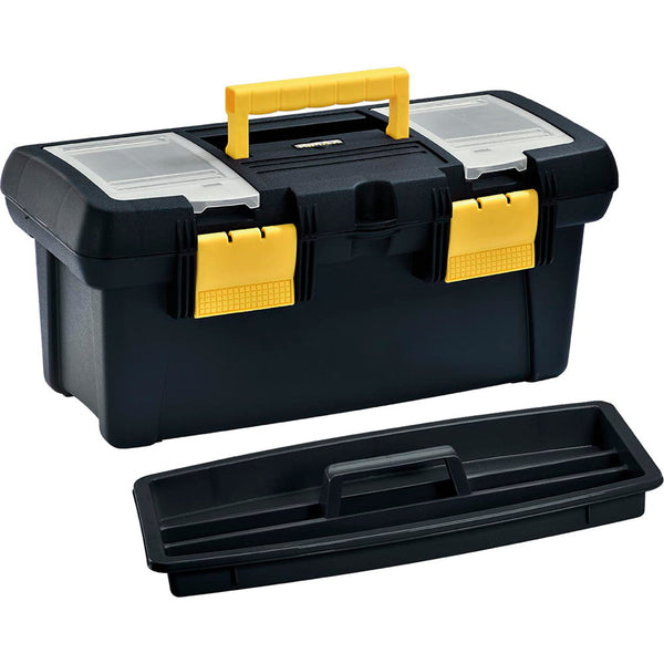 Caja Herramientas 18" con Tapa Organizadora Cerradura Plástica Negro