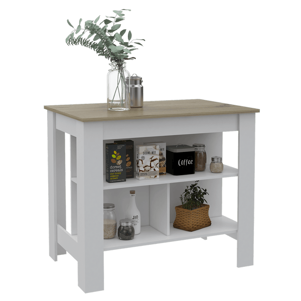 Mueble Auxiliar de Cocina Draco color Blanco y Miel para Cocina.