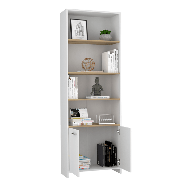 Biblioteca Midas Color Blanco Perla y Cafe Claro Para Oficina.