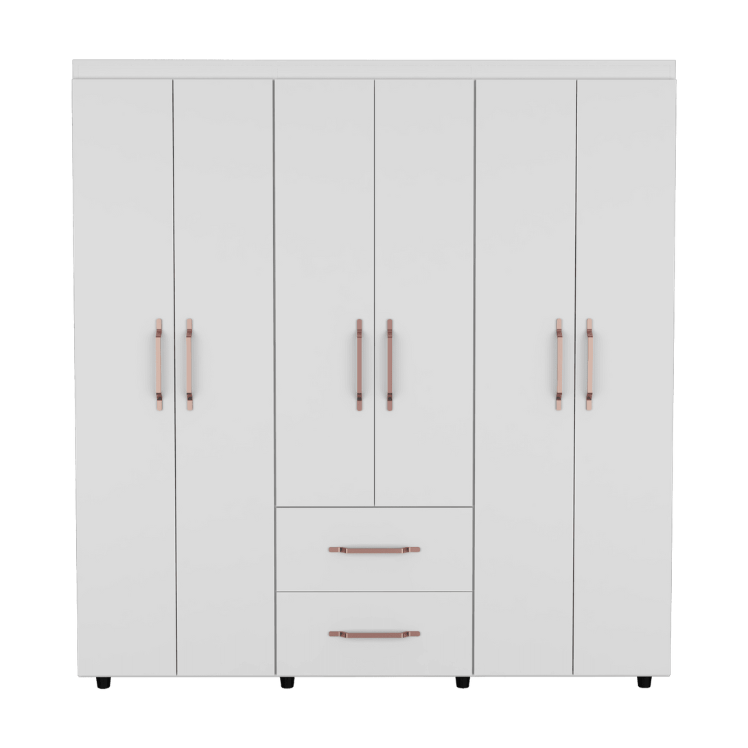 Closet Golden, Blanco y Oro Rosa, Variedad de Entrepaños y Seis Puertas Abatibles - VIRTUAL MUEBLES