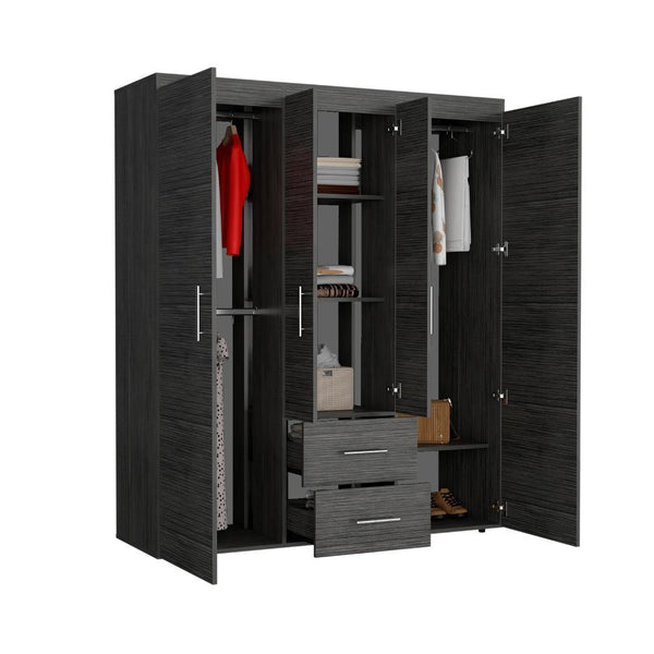 Closet Bariloche Bombay Eco, Gris, con Variedad de Entrepaños y Cuatro Puertas Abatibles*