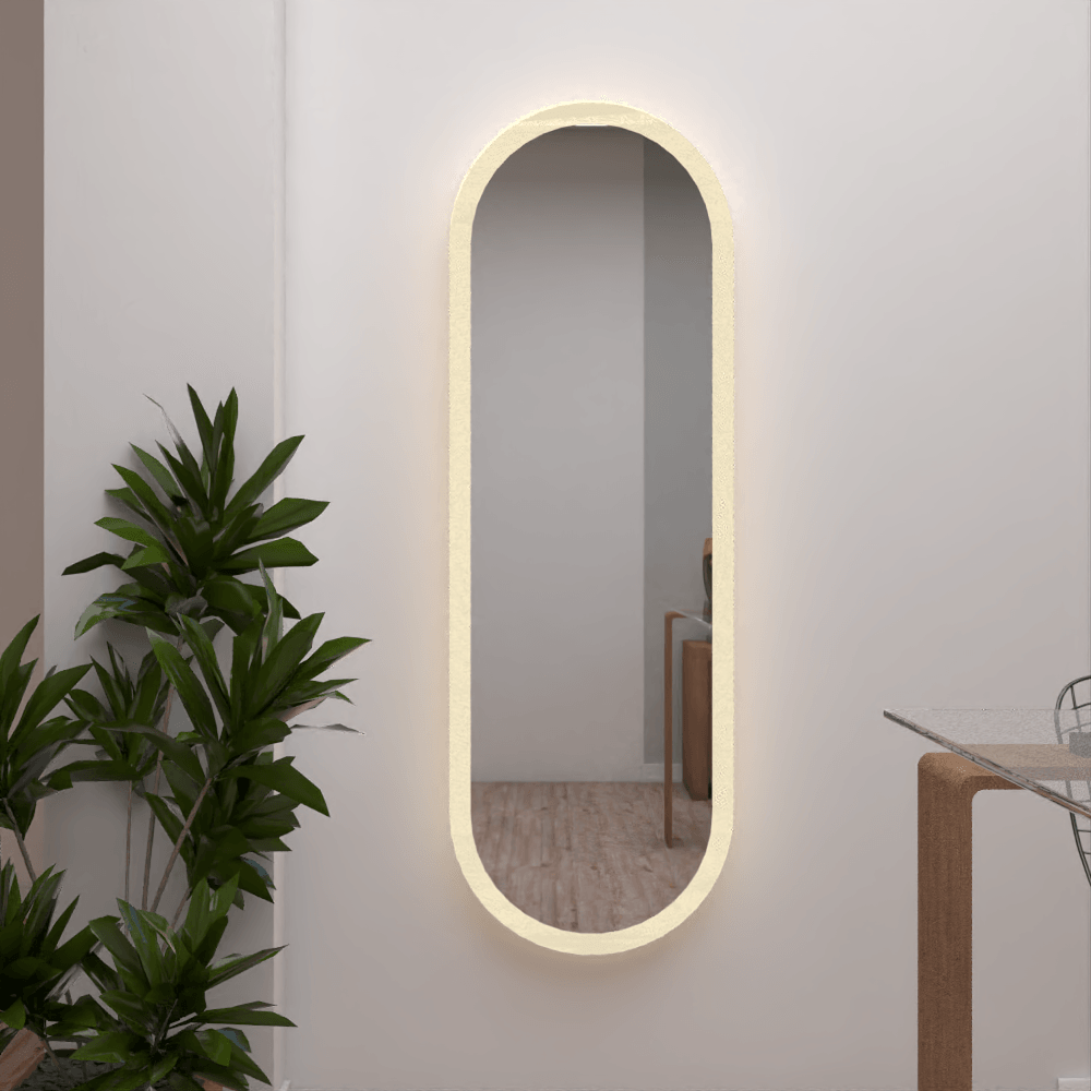 Espejo Oviedo led+touch, Rectangular con extremo superior e inferior en semicirculo - VIRTUAL MUEBLES