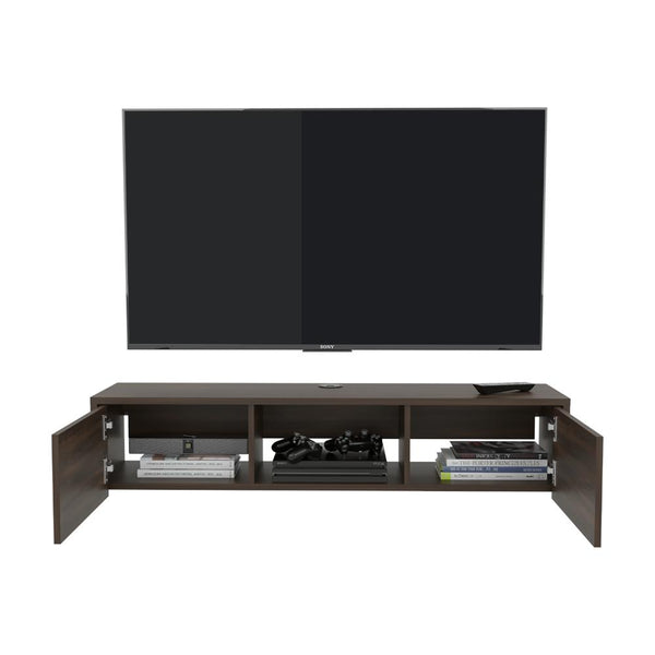 Mesa Para Tv Flotante Gleid, Nogal Europeo, con Dos Puertas Abatibles