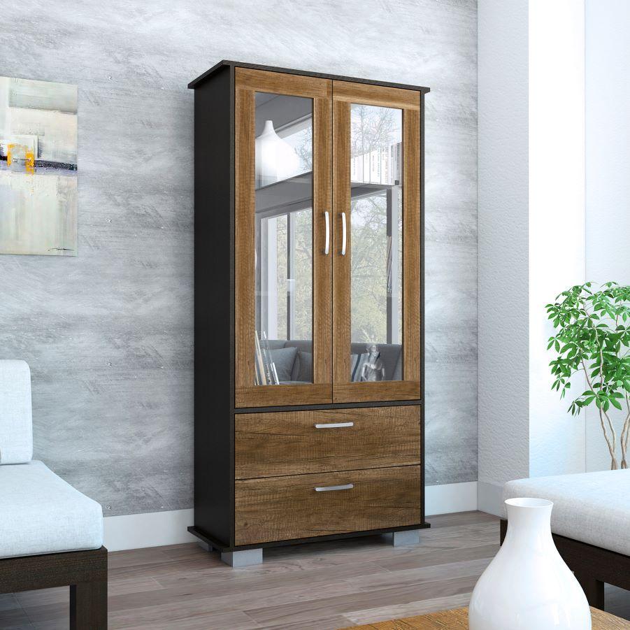 Vitrina Clasic color Wengue y Cobre para Ambientes.